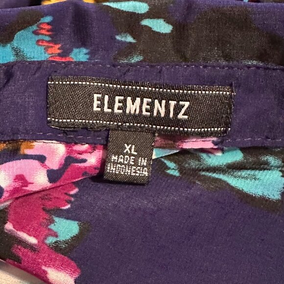 Elementz Blouse Womens XL Button Front Navy Multicolor Floral Print Long Sleeve - Picture 8 of 10